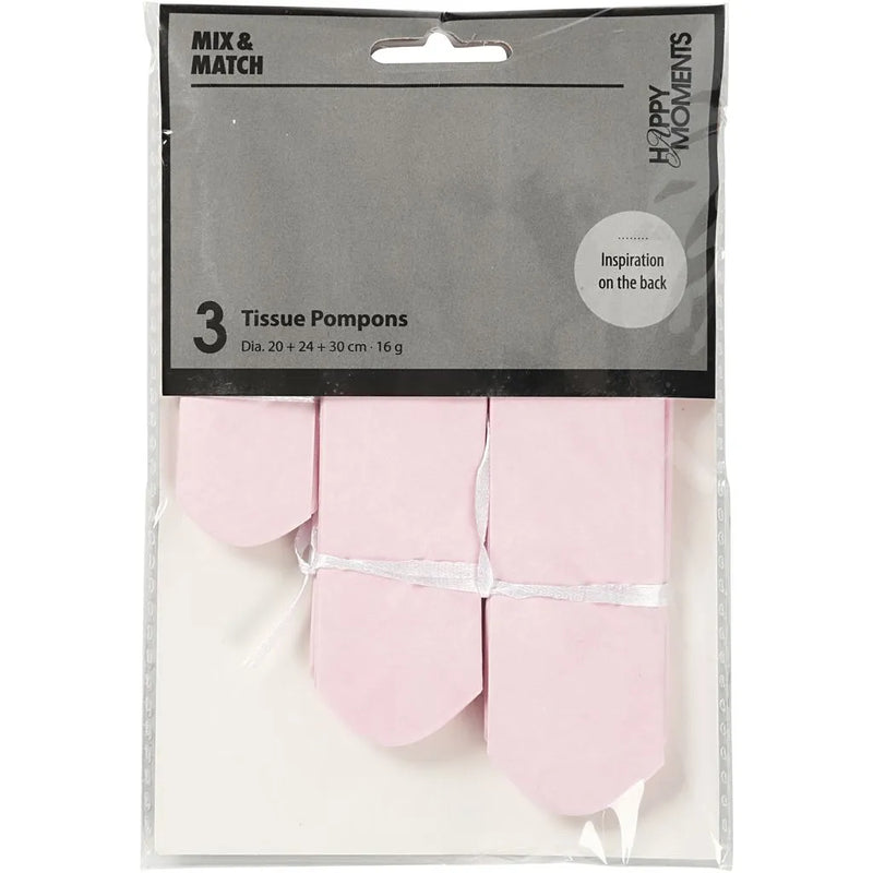 Papirpomponer 3 stk., Pink
