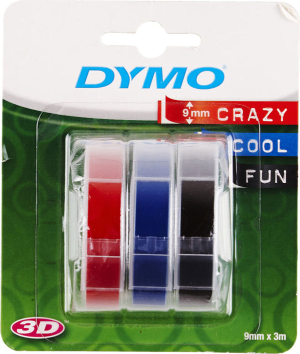 Dymo 3D tape 9mm X 3M 3-Pack, Sort/blå/rød