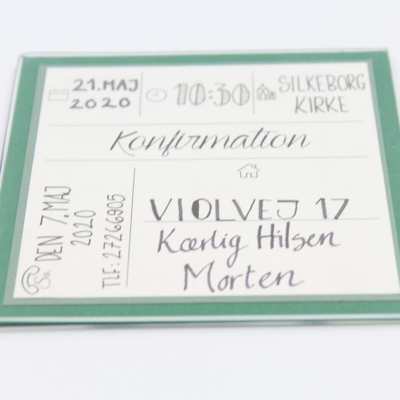 Invitation til konfirmation med magnet 10,5 x 10,5 cm, grøn