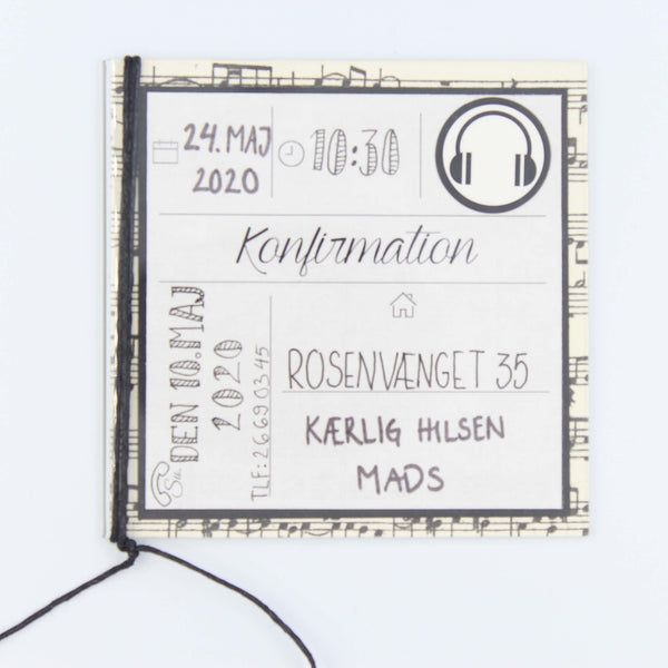 Invitation til konfirmation med magnet 10,5 x 10,5 cm, musiktema