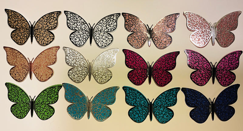 Sommerfugle med effekt til dekoration - 12 farver