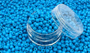 Glasperler 8/0 - Cyan inkl. fin rund æske med skruelåg