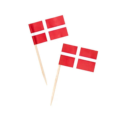 Kageflag Danmark med træpind, 40 stk