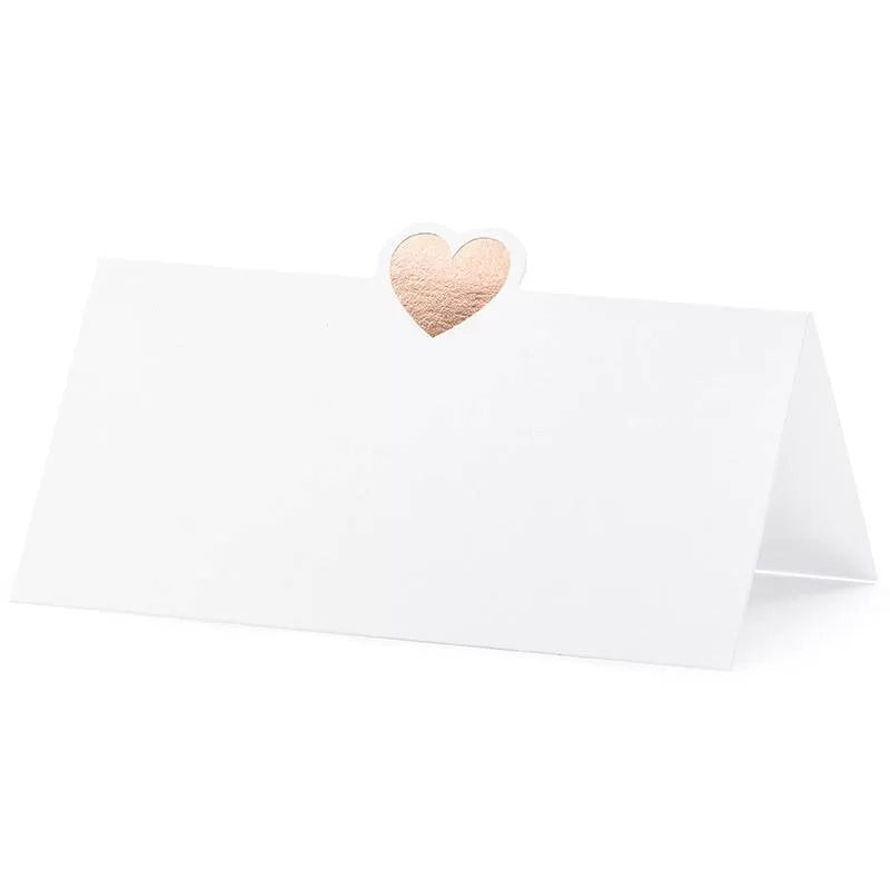 Bordkort, Hvid med rosaguld hjerte, 10 stk.