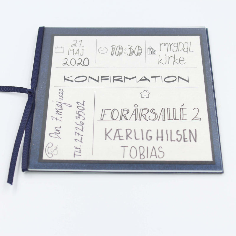 Invitation til konfirmation med magnet 10,5 x 10,5 cm, blå