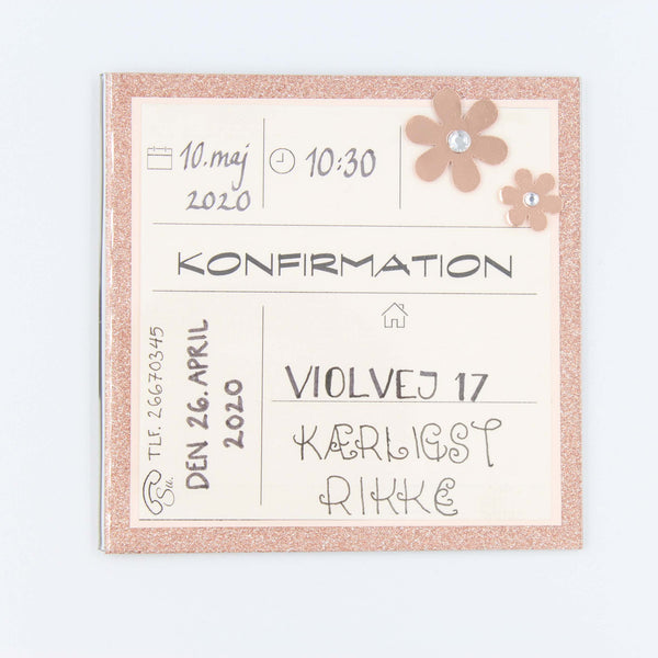 Invitation til konfirmation med magnet 10,5 x 10,5 cm, nude