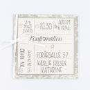 Invitation til konfirmation med magnet 10,5 x 10,5 cm, grå