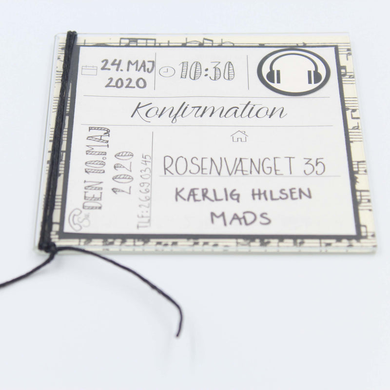 Invitation til konfirmation med magnet 10,5 x 10,5 cm, musiktema