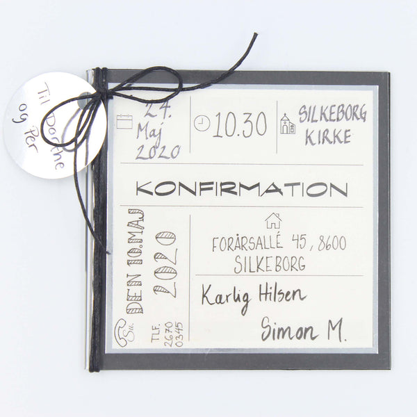 Invitation til konfirmation med magnet 10,5 x 10,5 cm, sort