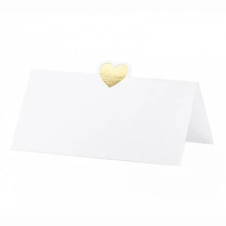 Bordkort, Hvid med guld hjerte, 10 stk.